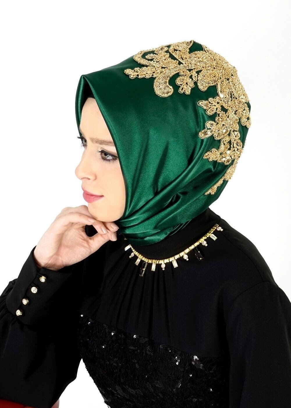 Hijab clothing GREEN ALVINA EMBROIDERED INSTANT SCARF 106030 