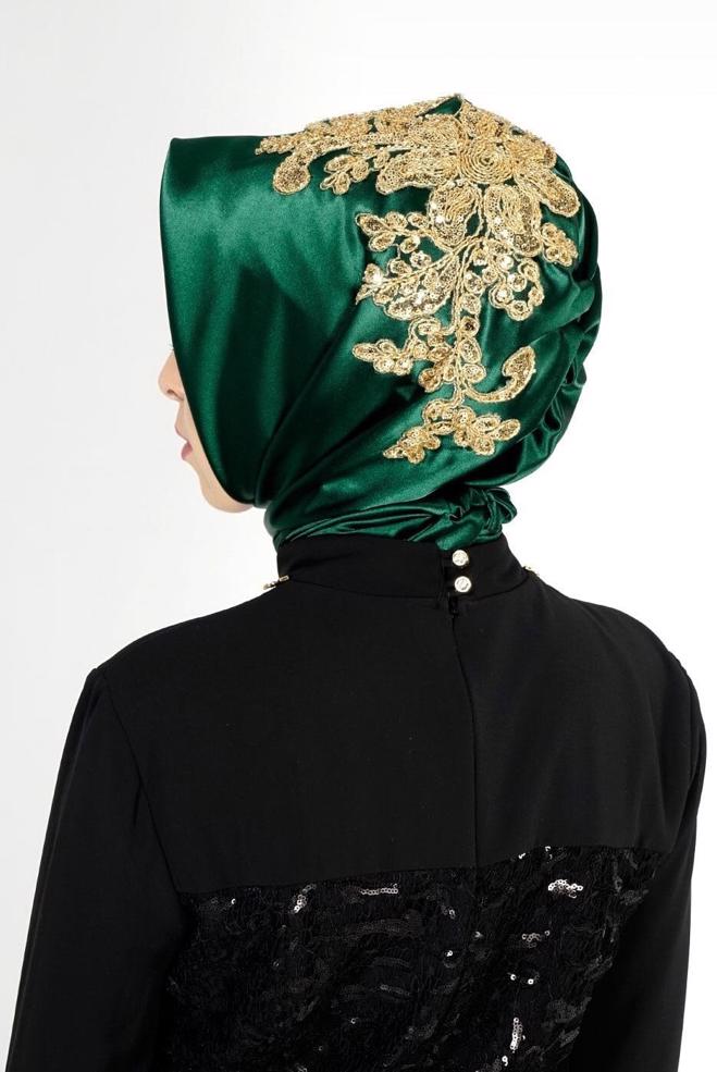 Vêtements hijab VERT ÉCHARPE INSTANTANÉE BRODÉE ALVINA 106030 - ALVİNA