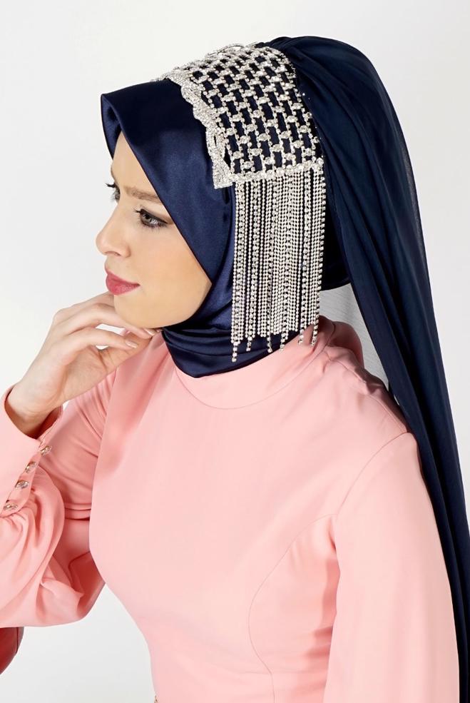 Vêtements hijab BLEU MARINE ÉCHARPE INSTANTANÉE BIJOU ALVINA 106031 - ALVİNA