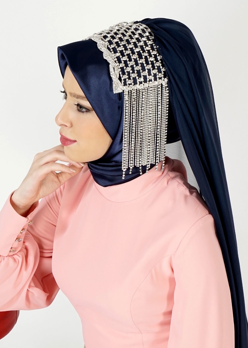 Tesettür giyim LACİVERT ALVİNA TAŞLI HAZIR EŞARP 106031