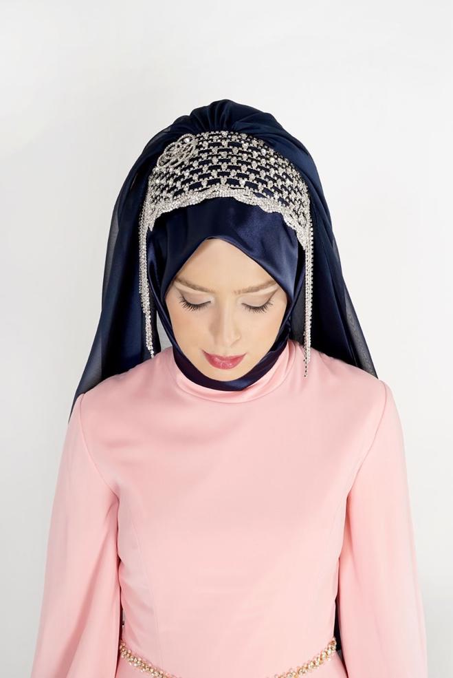 Vêtements hijab BLEU MARINE ÉCHARPE INSTANTANÉE BIJOU ALVINA 106031 - ALVİNA