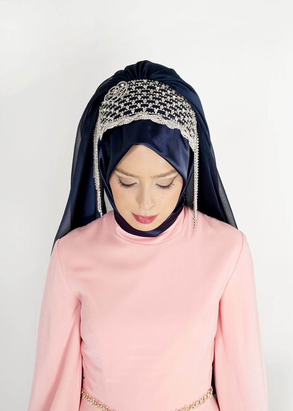 Tesettür giyim LACİVERT ALVİNA TAŞLI HAZIR EŞARP 106031