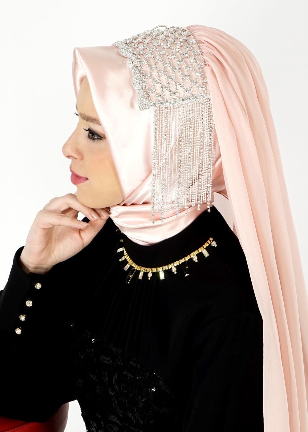 Tesettür giyim PUDRA ALVİNA TAŞLI HAZIR EŞARP 106031