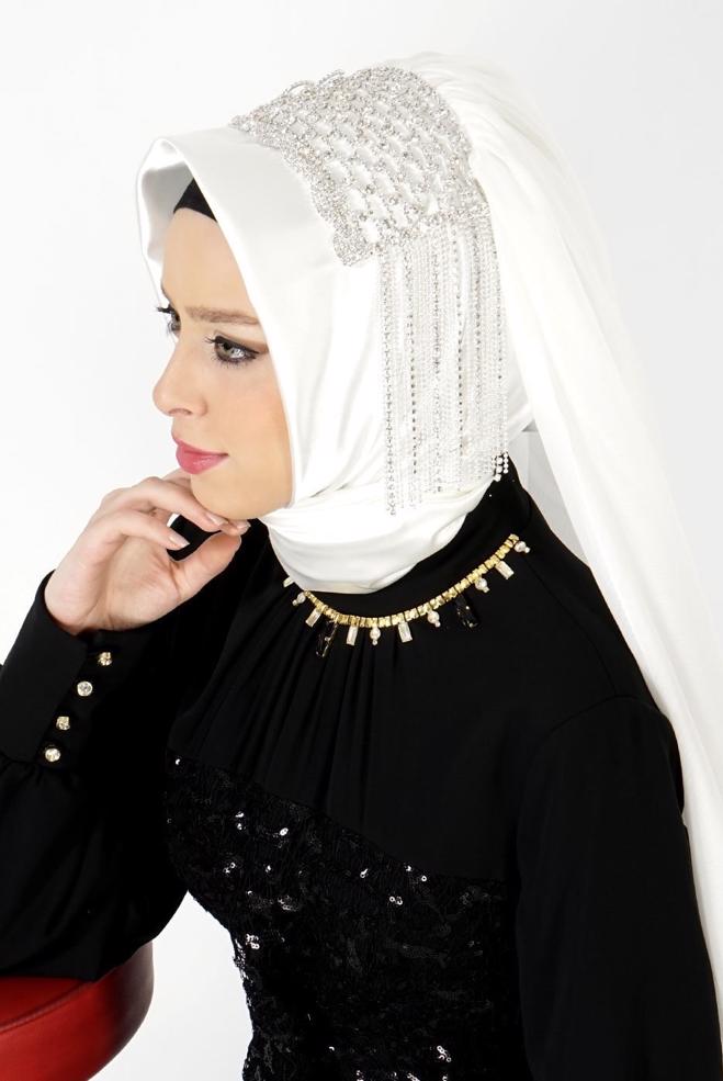 Vêtements hijab BLANC ÉCHARPE INSTANTANÉE BIJOU ALVINA 106031 - ALVİNA