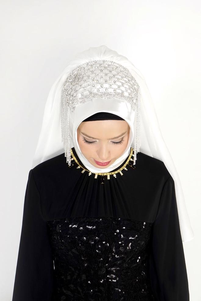 Vêtements hijab BLANC ÉCHARPE INSTANTANÉE BIJOU ALVINA 106031 - ALVİNA