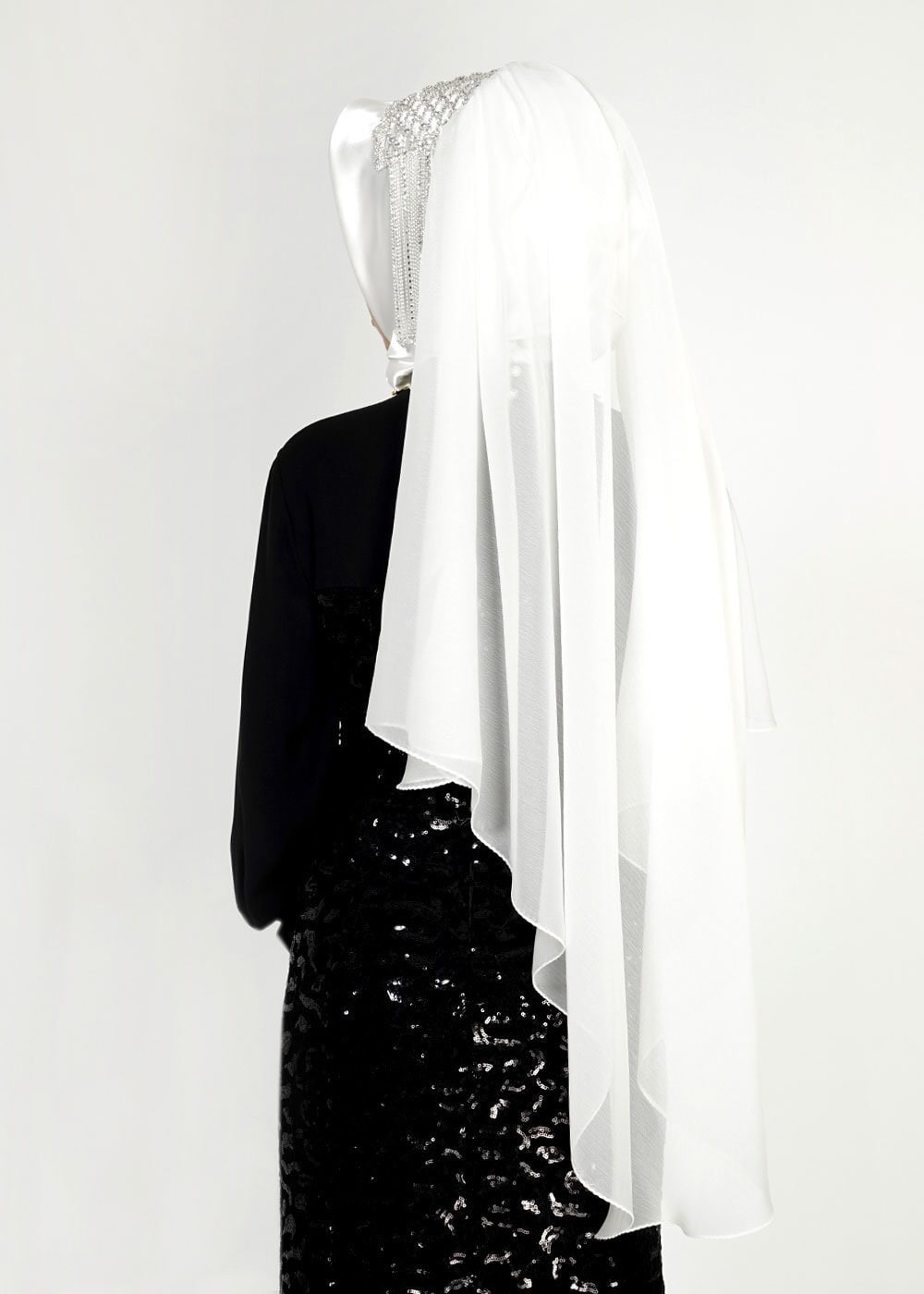 Tesettür giyim BEYAZ ALVİNA TAŞLI HAZIR EŞARP 106031