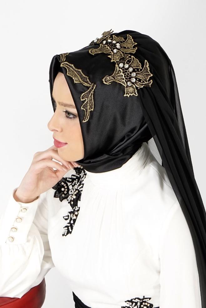 Vêtements hijab NOIR 106032 ALVİNA HAZIR EŞARP - ALVİNA
