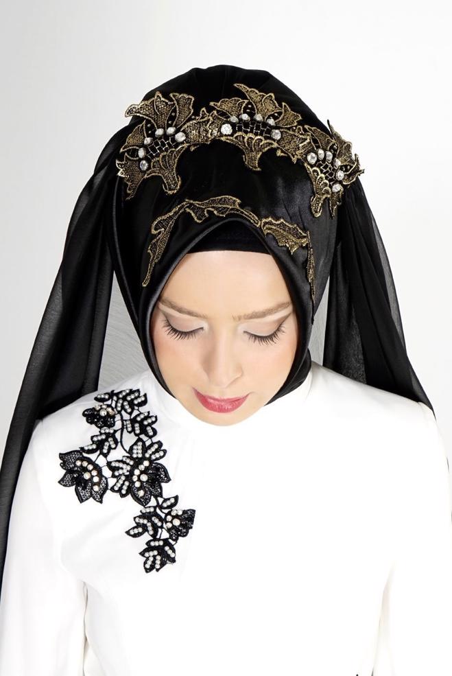 Vêtements hijab NOIR 106032 ALVİNA HAZIR EŞARP - ALVİNA