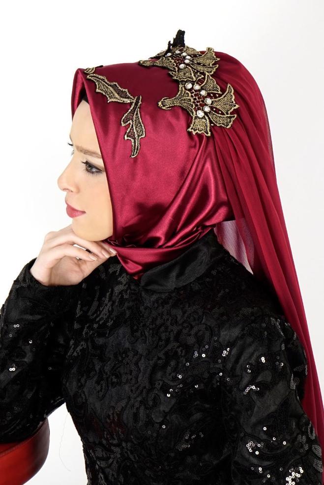 Vêtements hijab ROUGE BORDEAUX 106032 ALVİNA HAZIR EŞARP - ALVİNA