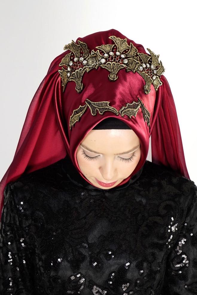 Vêtements hijab ROUGE BORDEAUX 106032 ALVİNA HAZIR EŞARP - ALVİNA