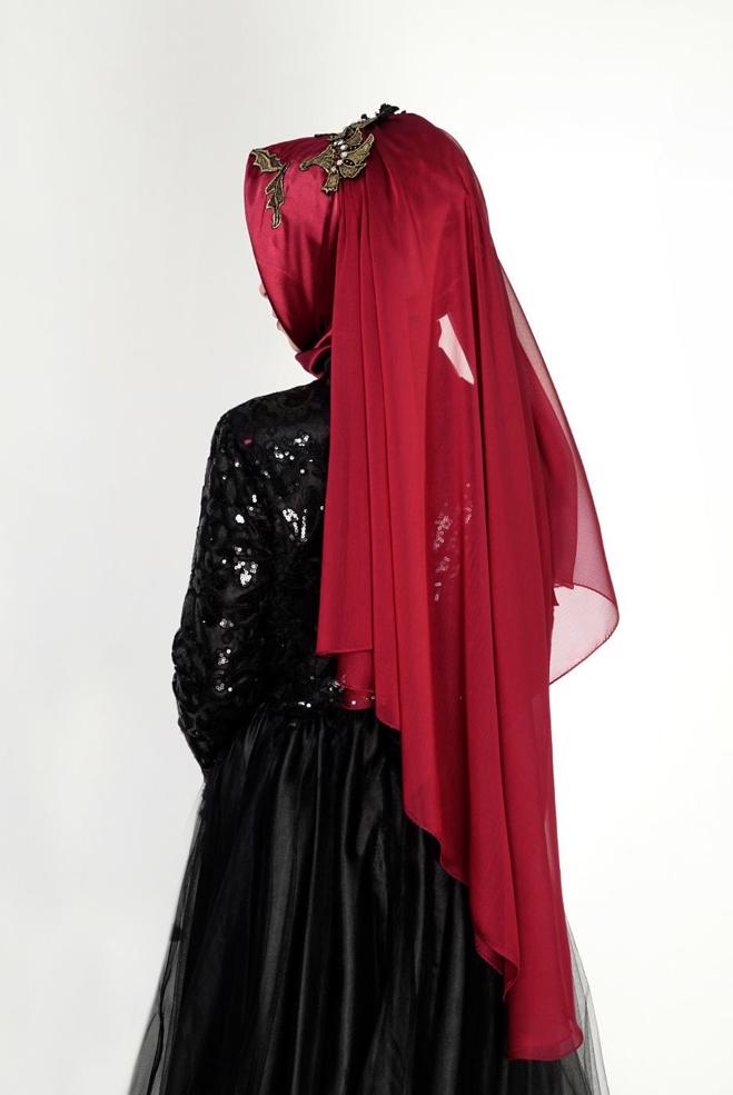 Vêtements hijab ROUGE BORDEAUX 106032 ALVİNA HAZIR EŞARP - ALVİNA