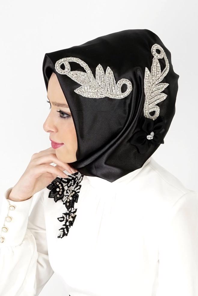 Vêtements hijab NOIR ÉCHARPE INSTANTANÉE ALVINA AVEC GEM BRODÉ 106044 - ALVİNA