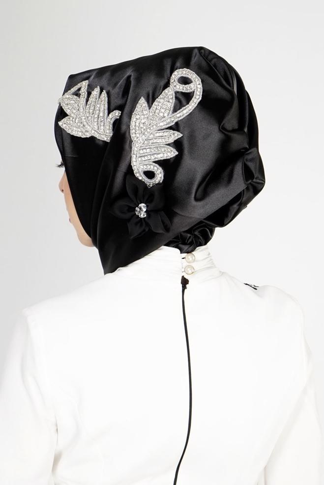 Vêtements hijab NOIR ÉCHARPE INSTANTANÉE ALVINA AVEC GEM BRODÉ 106044 - ALVİNA