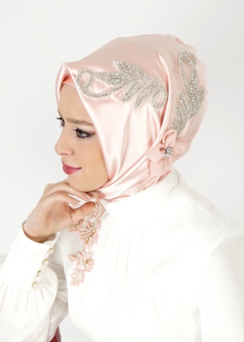 Tesettür giyim PUDRA ALVİNA TAŞ İŞLEMELİ HAZIR EŞARP 106044