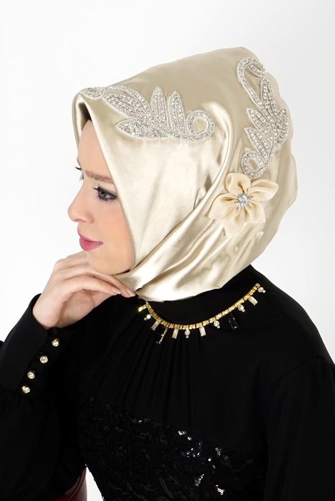 Vêtements hijab JAUNE ÉCHARPE INSTANTANÉE ALVINA AVEC GEM BRODÉ 106044 - ALVİNA