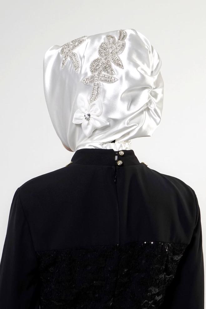 Vêtements hijab BLANC ÉCHARPE INSTANTANÉE ALVINA AVEC GEM BRODÉ 106044 - ALVİNA