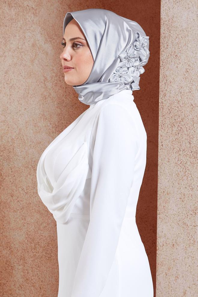 Vêtements hijab ARGENT ÉCHARPE INSTANTANÉE EN SATIN ALVINA 106061 - ALVİNA