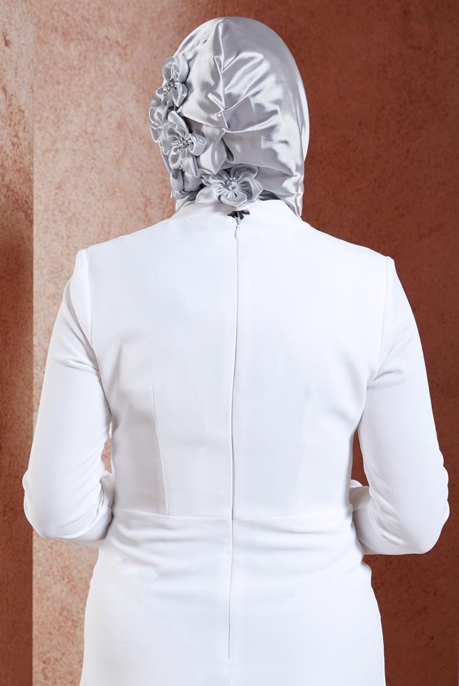 Vêtements hijab ARGENT ÉCHARPE INSTANTANÉE EN SATIN ALVINA 106061 - ALVİNA