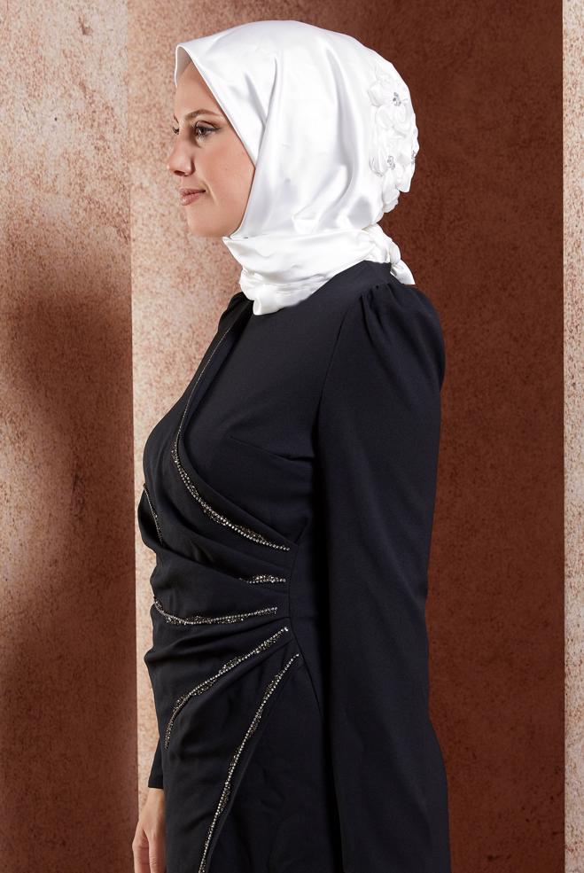 Vêtements hijab BLANC ÉCHARPE INSTANTANÉE EN SATIN ALVINA 106061 - ALVİNA