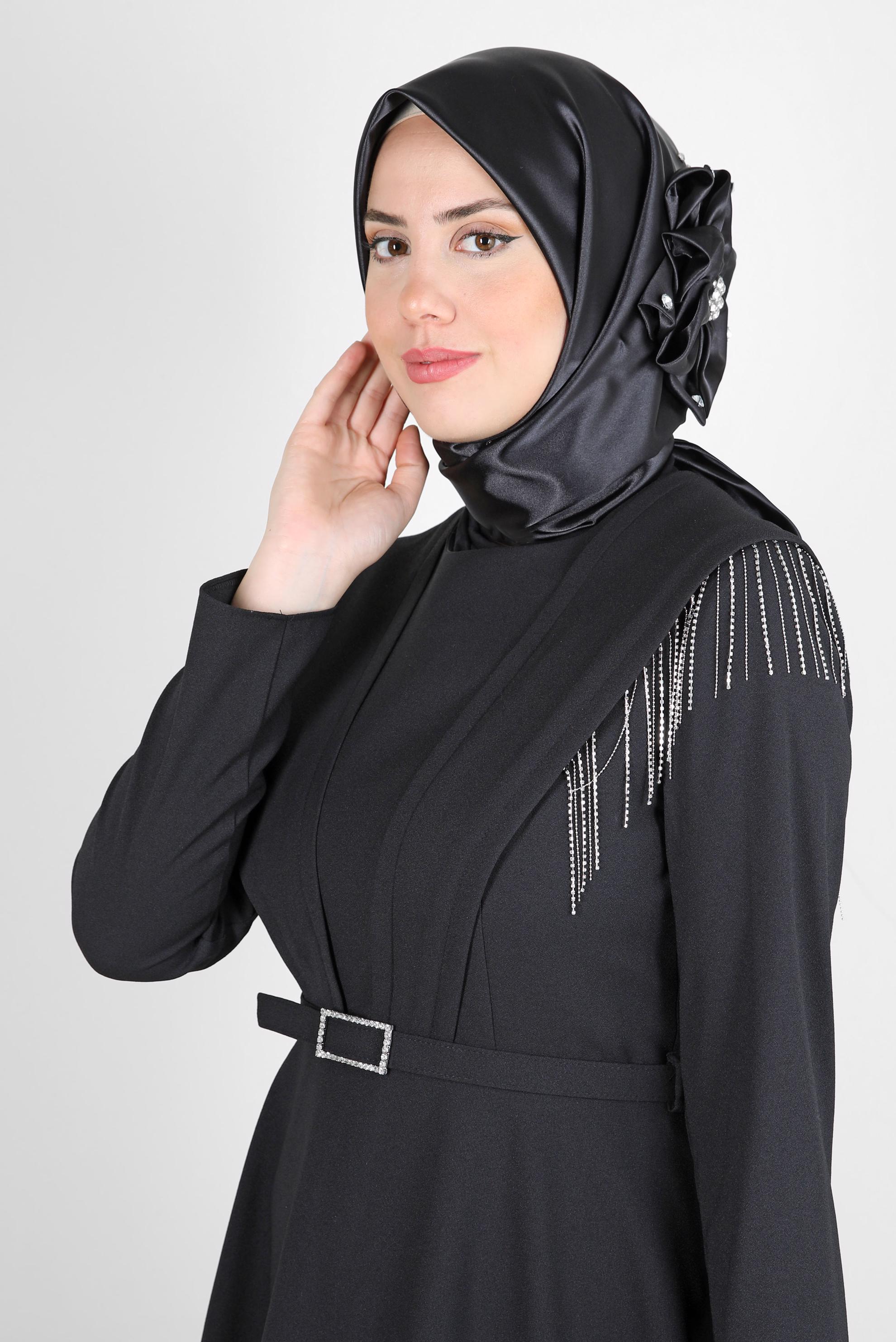 Tesettür giyim SİYAH ALVİNA SATEN HAZIR EŞARP 106078