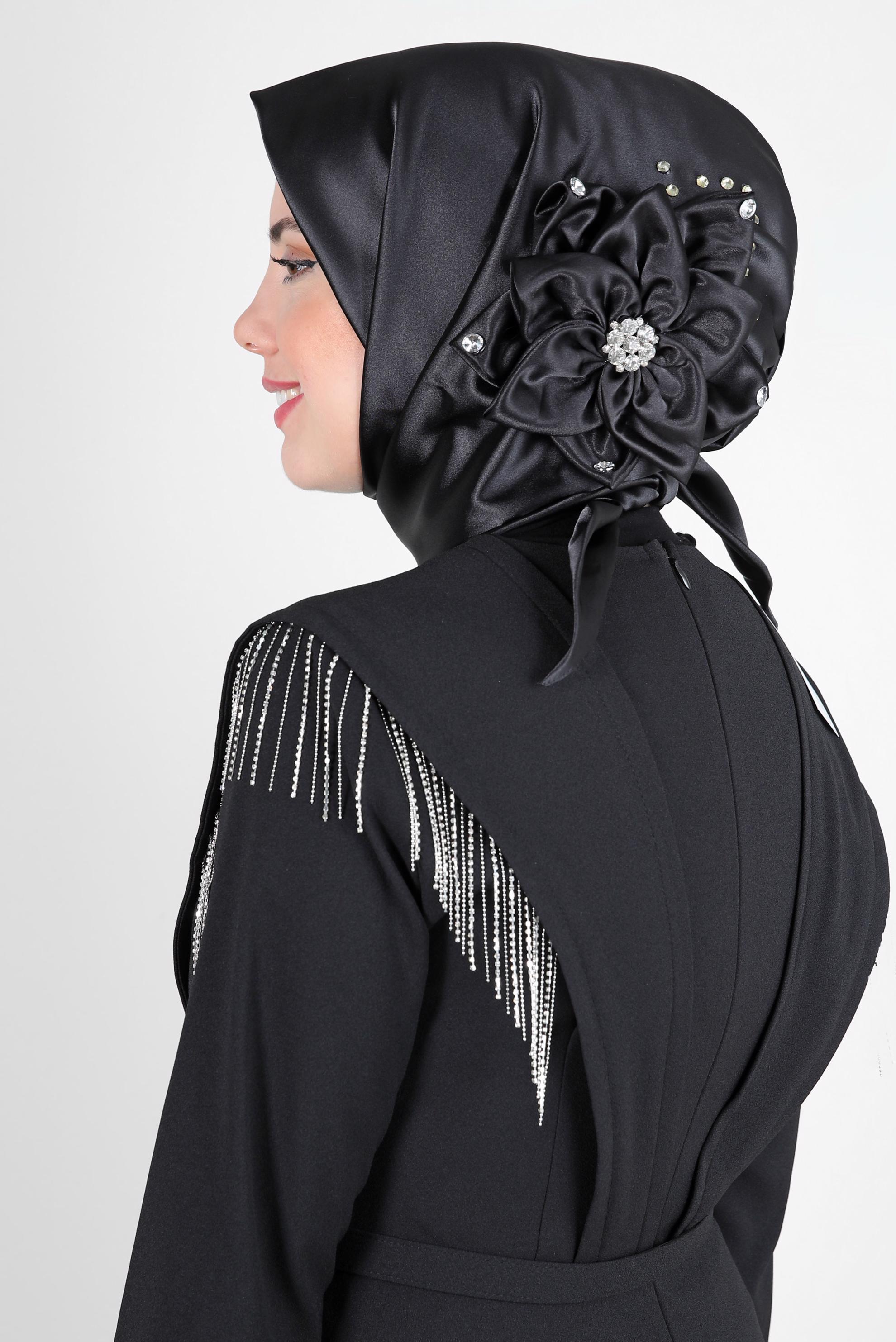 Tesettür giyim SİYAH ALVİNA SATEN HAZIR EŞARP 106078