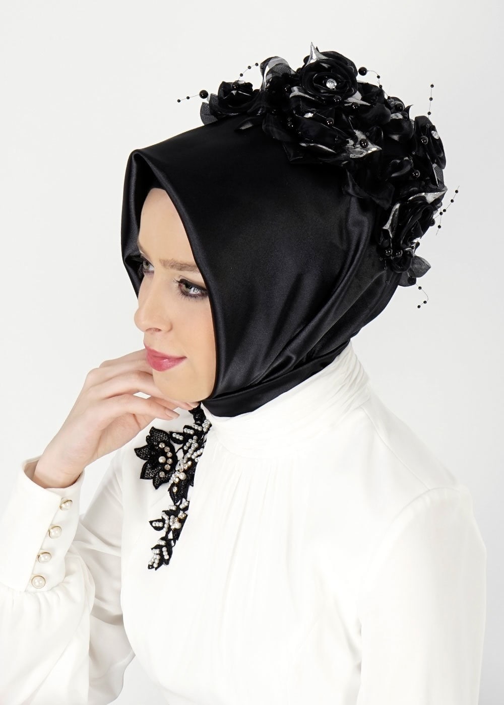 Vêtements hijab NOIR 106085 ALVİNA HAZIR EŞARP