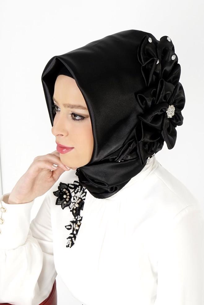 Vêtements hijab NOIR ÉCHARPE INSTANTANÉE EN SATIN ALVINA 106115 - ALVİNA