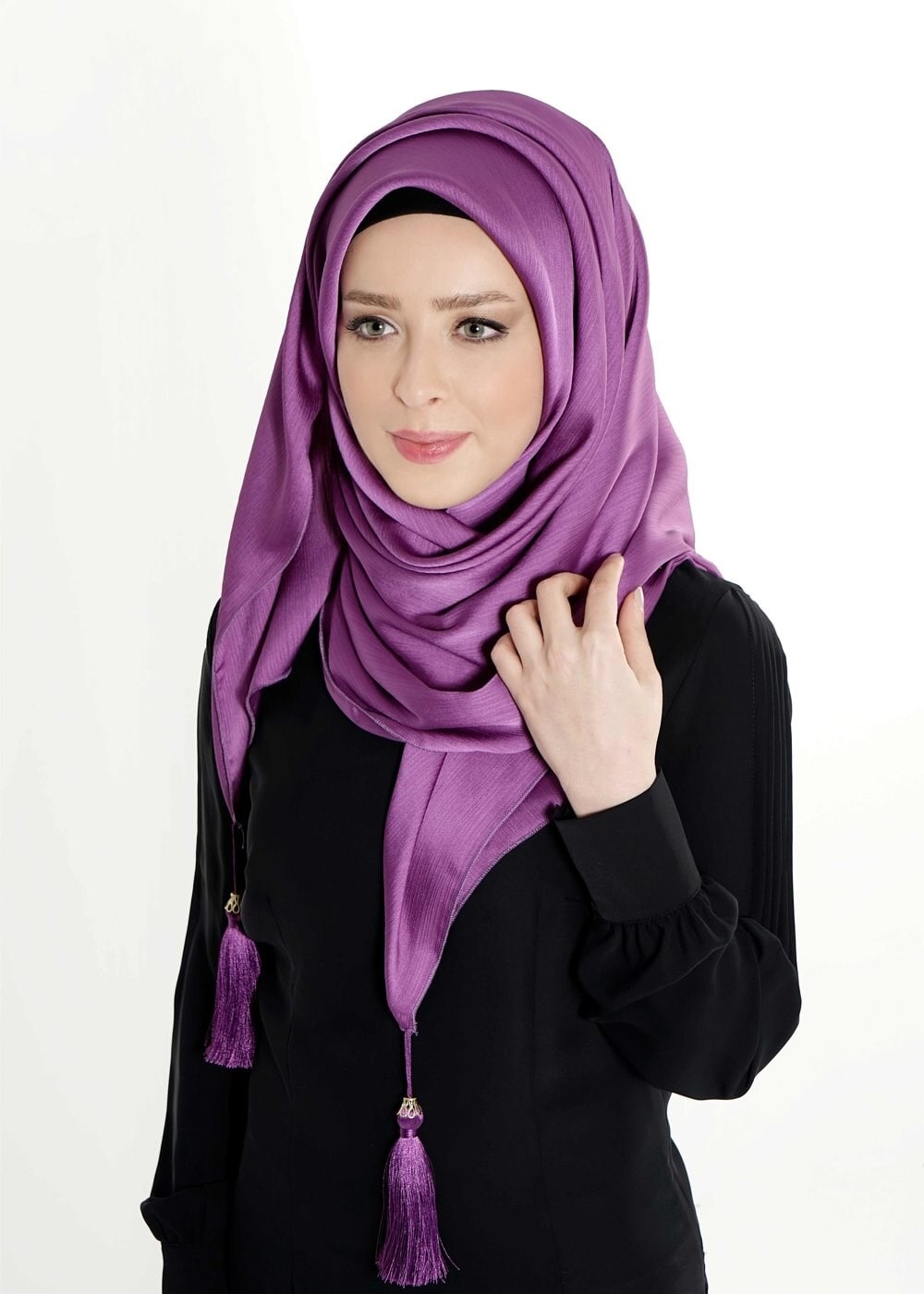 Tesettür giyim MOR ALVİNA PÜSKÜLLÜ ŞAL 50119