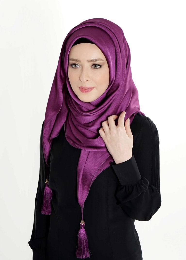 Tesettür giyim MOR ALVİNA PÜSKÜLLÜ ŞAL 50119