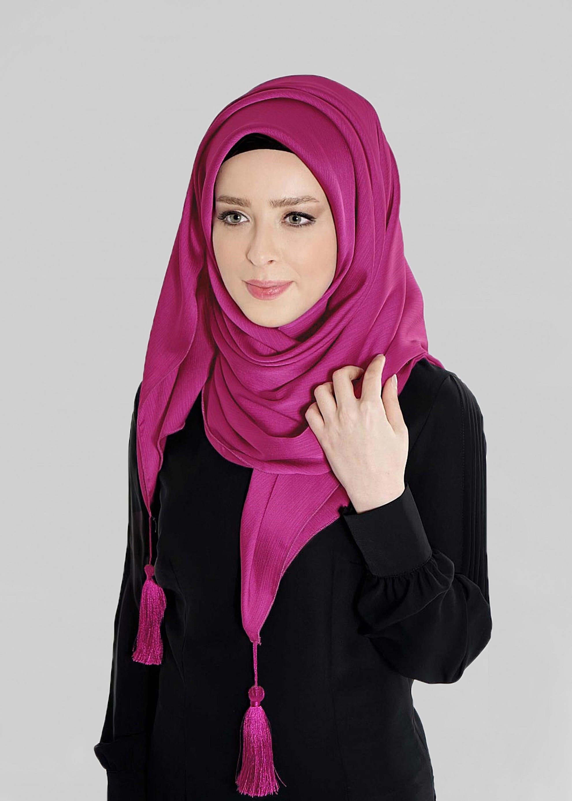 Tesettür giyim FUŞYA ALVİNA PÜSKÜLLÜ ŞAL 50119