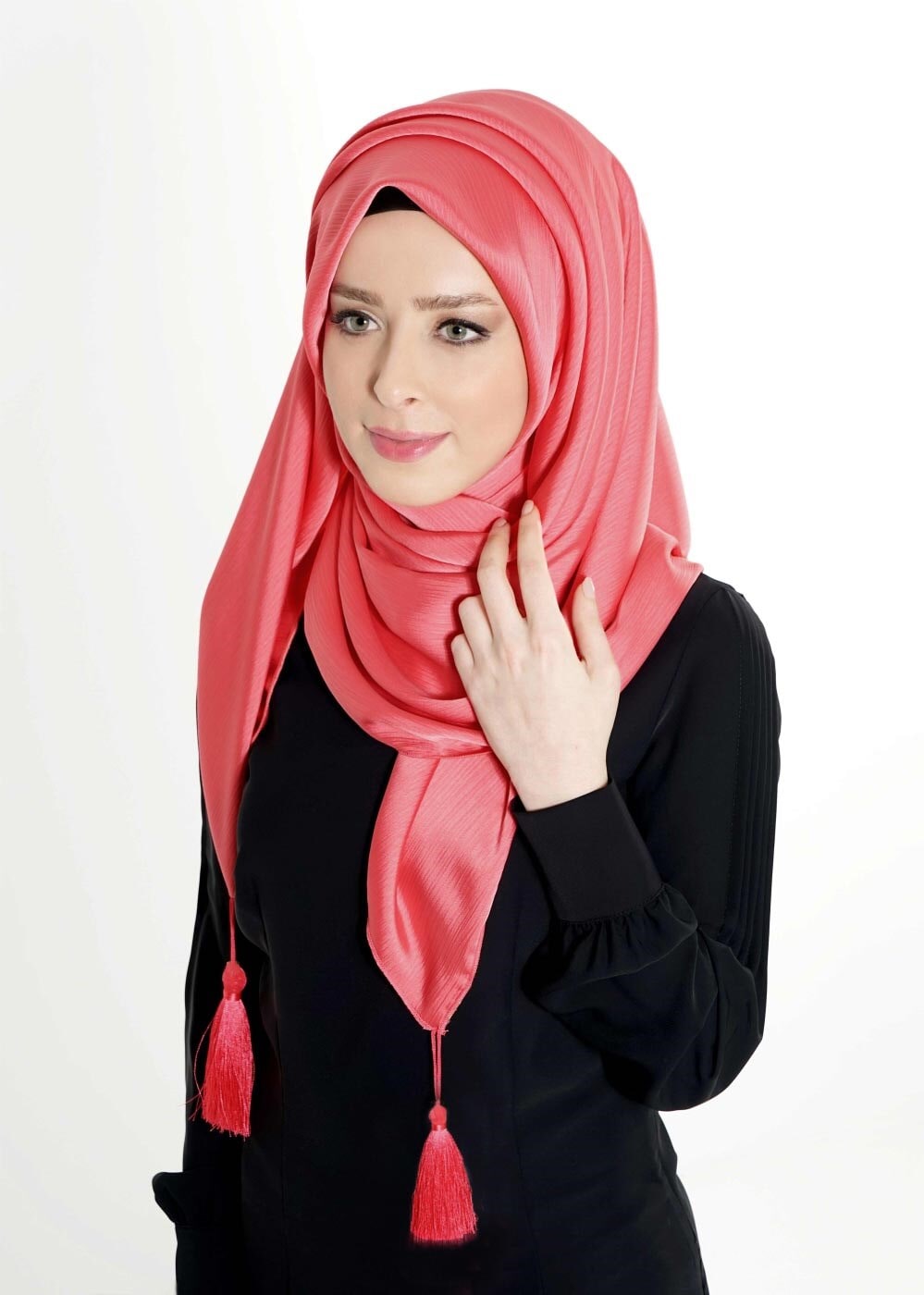 Tesettür giyim MERCAN ALVİNA PÜSKÜLLÜ ŞAL 50119