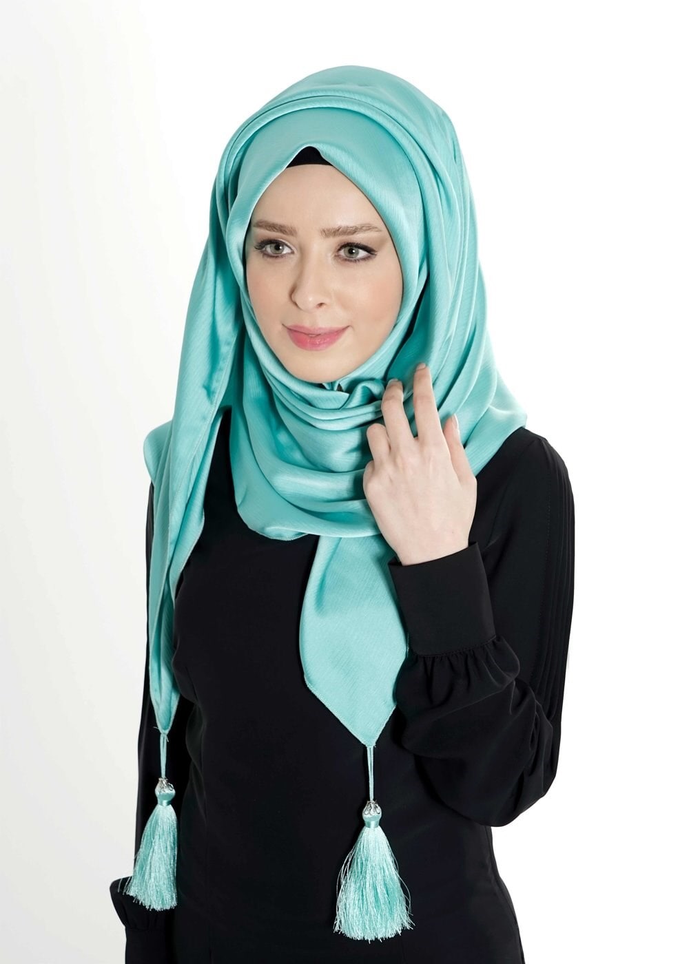 Tesettür giyim YEŞİL ALVİNA PÜSKÜLLÜ ŞAL 50119
