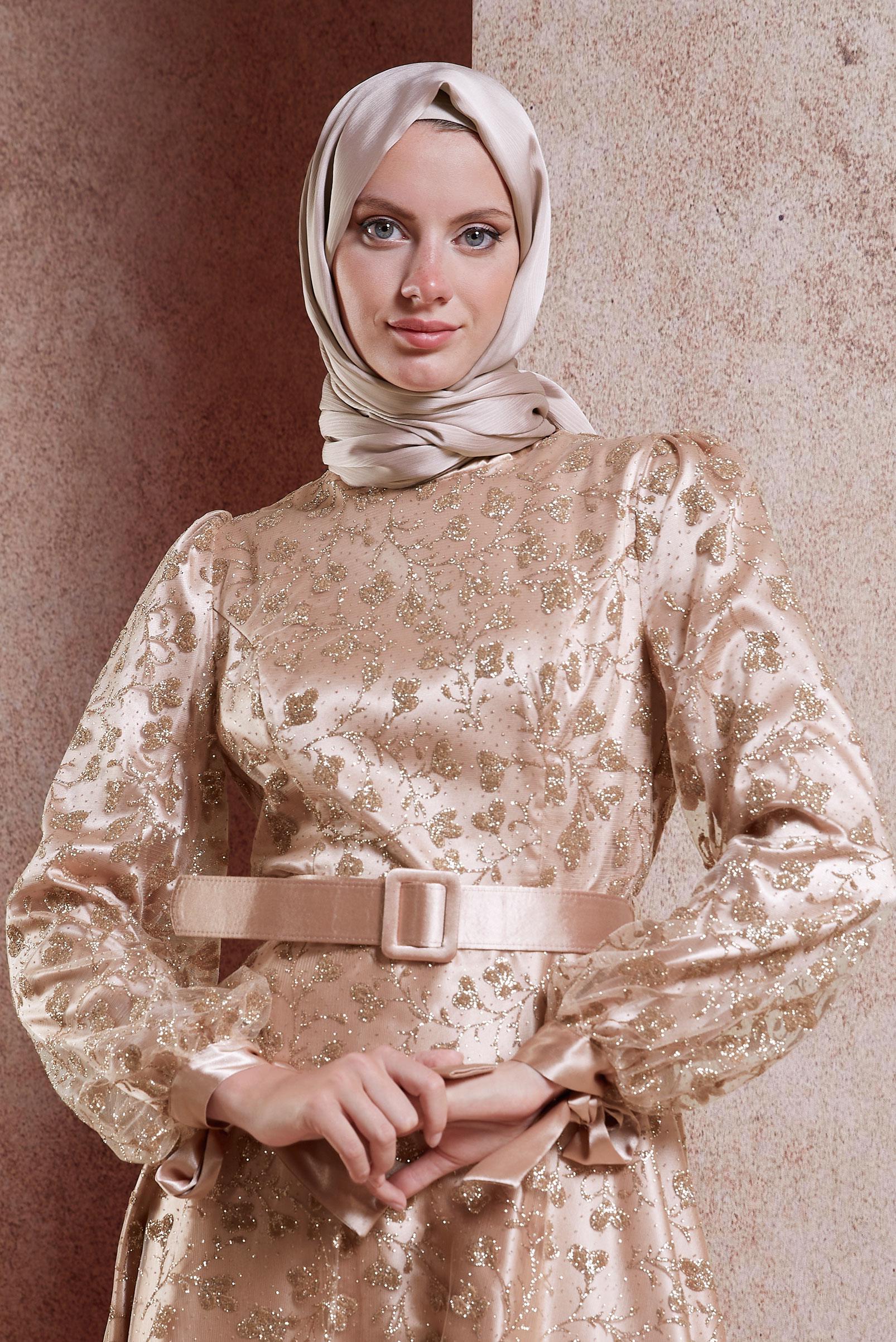 Tesettür giyim PUDRA ALVİNA PÜSKÜLLÜ ŞAL 50119