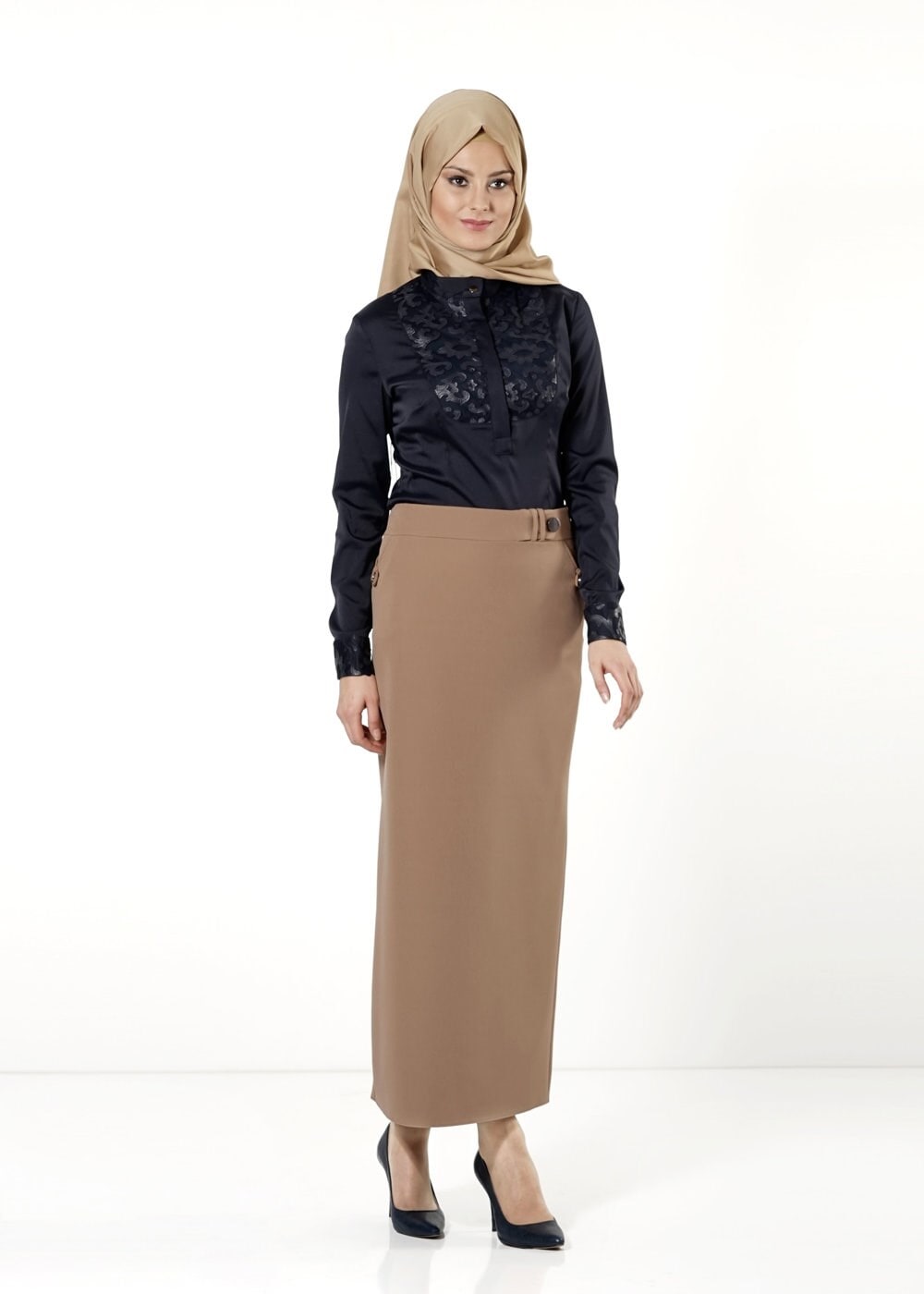 Tesettür giyim KAHVE KALEM ETEK 6784 