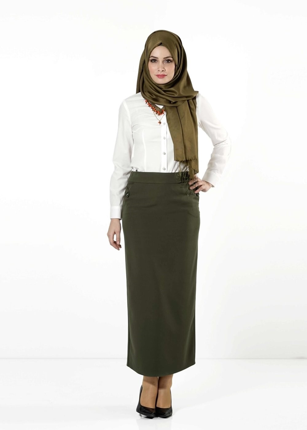 Tesettür giyim HAKİ KALEM ETEK 6784 