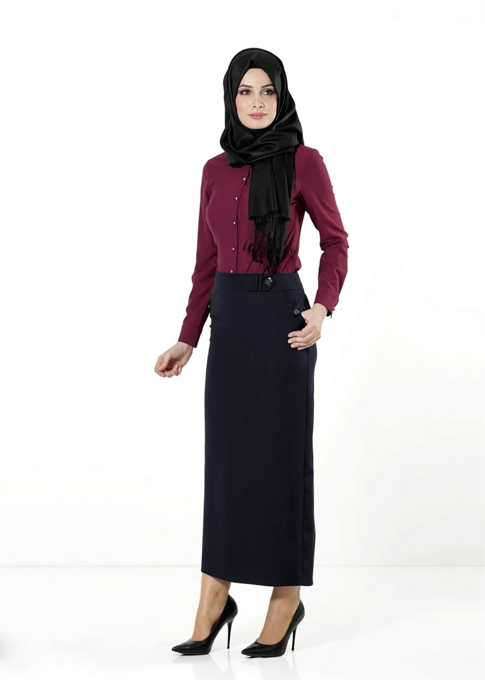 Tesettür giyim LACİVERT KALEM ETEK 6784 