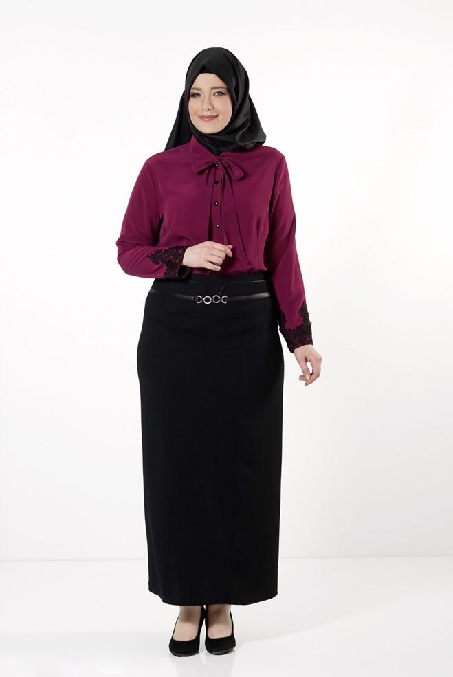 Vêtements hijab POURPRE BLOUSE À COL NOUÉ 2549  - ALVİNA