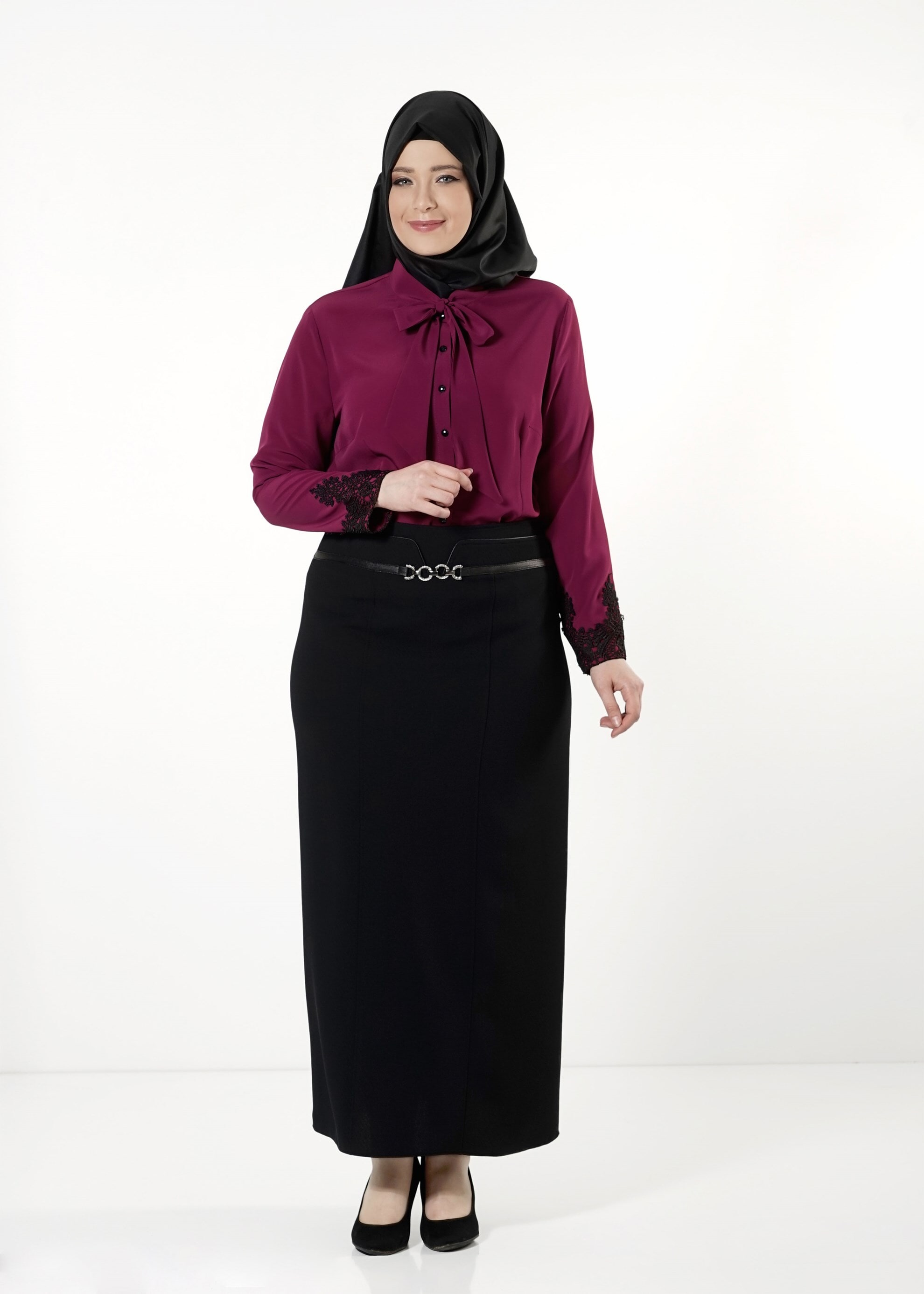Vêtements hijab POURPRE BLOUSE À COL NOUÉ 2549 