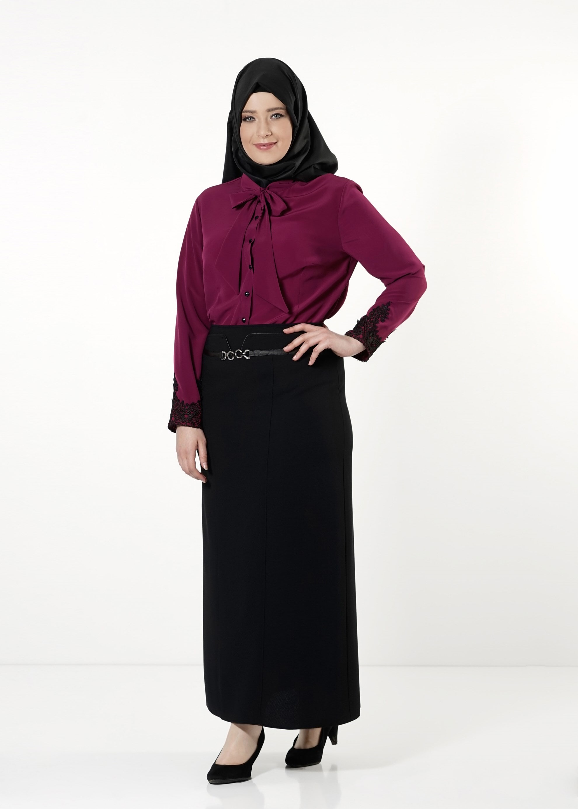 Vêtements hijab POURPRE BLOUSE À COL NOUÉ 2549 