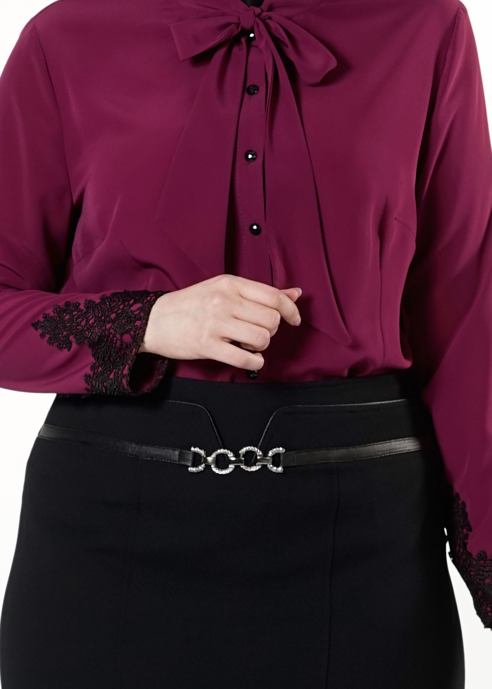 Vêtements hijab POURPRE BLOUSE À COL NOUÉ 2549 