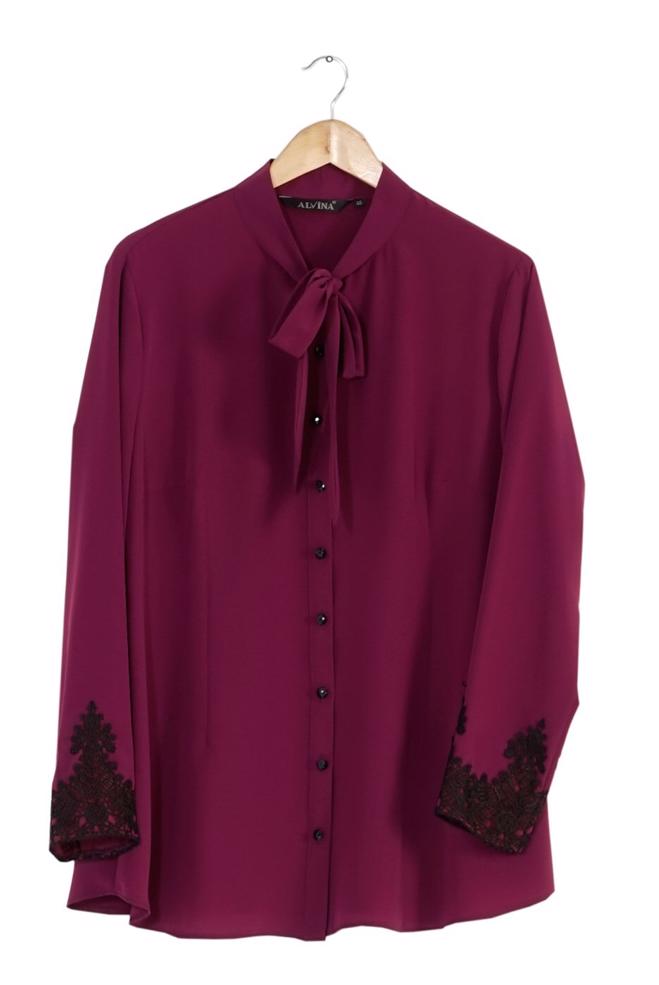 Vêtements hijab POURPRE BLOUSE À COL NOUÉ 2549  - ALVİNA