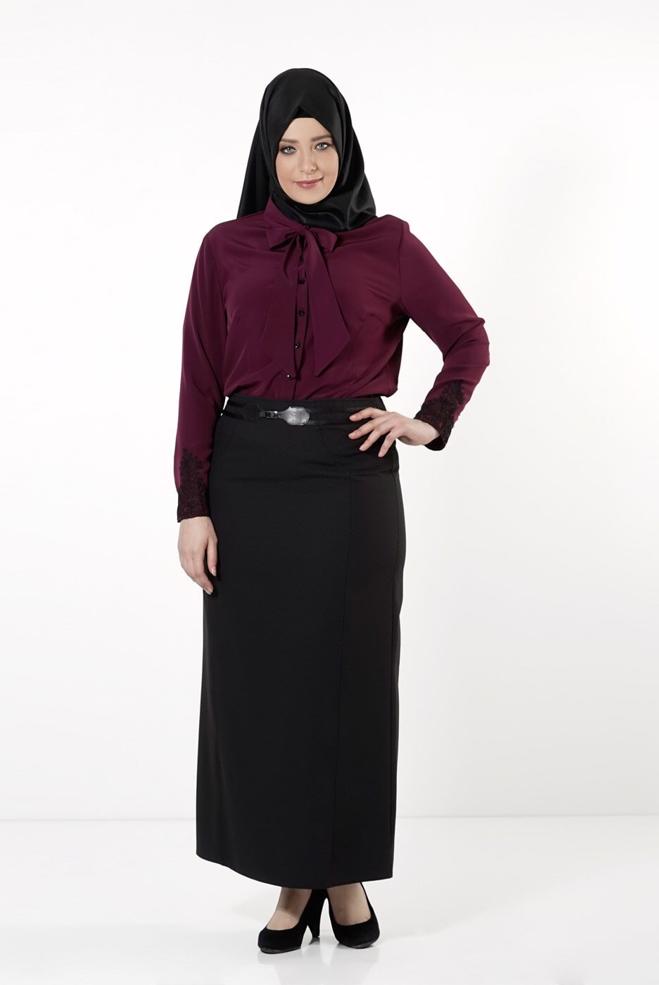 Vêtements hijab PRUNE BLOUSE À COL NOUÉ 2549  - ALVİNA