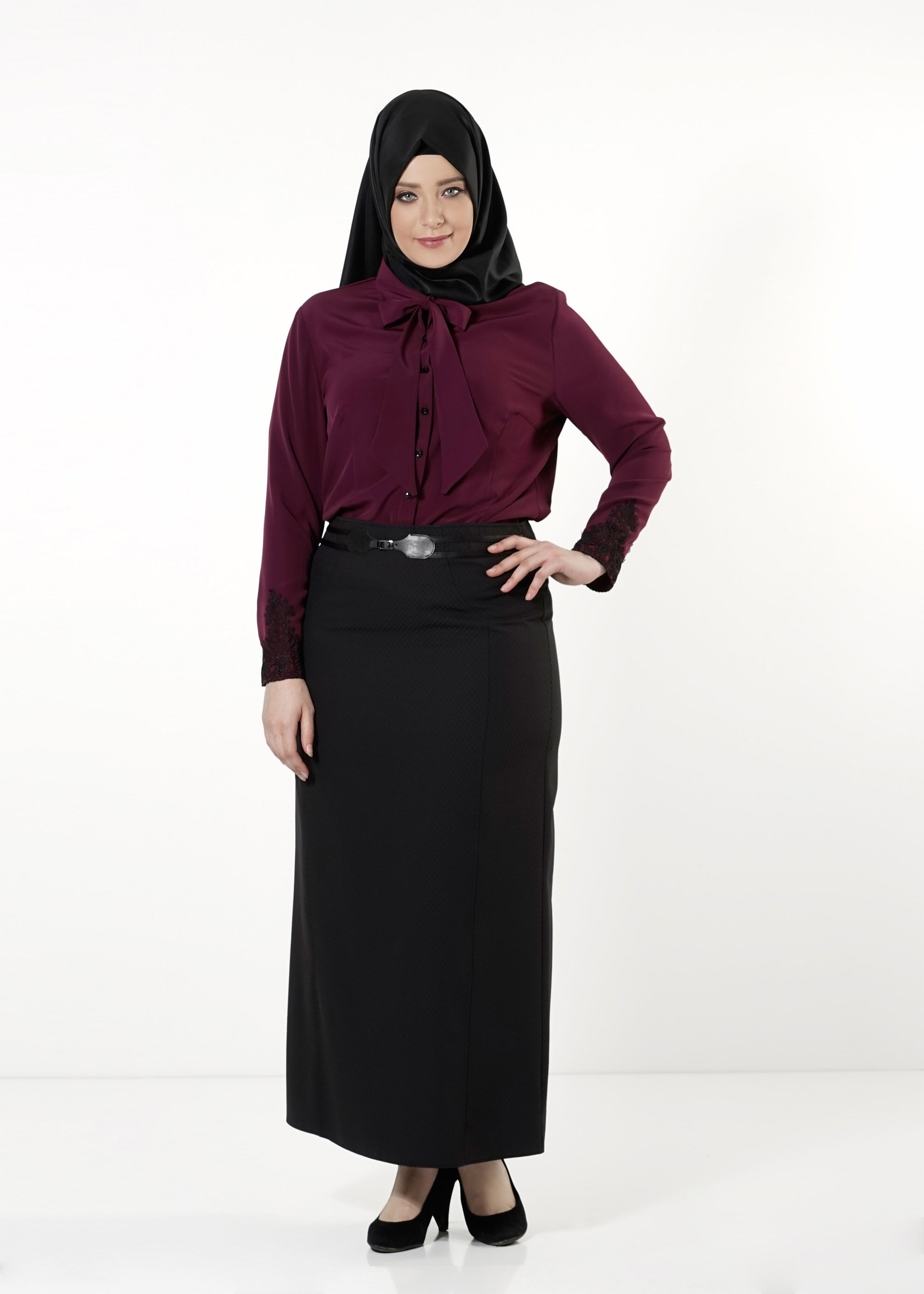 Vêtements hijab PRUNE BLOUSE À COL NOUÉ 2549 