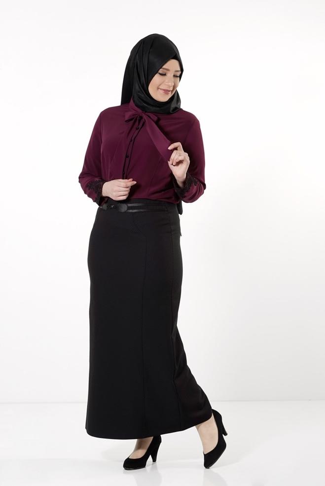 Vêtements hijab PRUNE BLOUSE À COL NOUÉ 2549  - ALVİNA