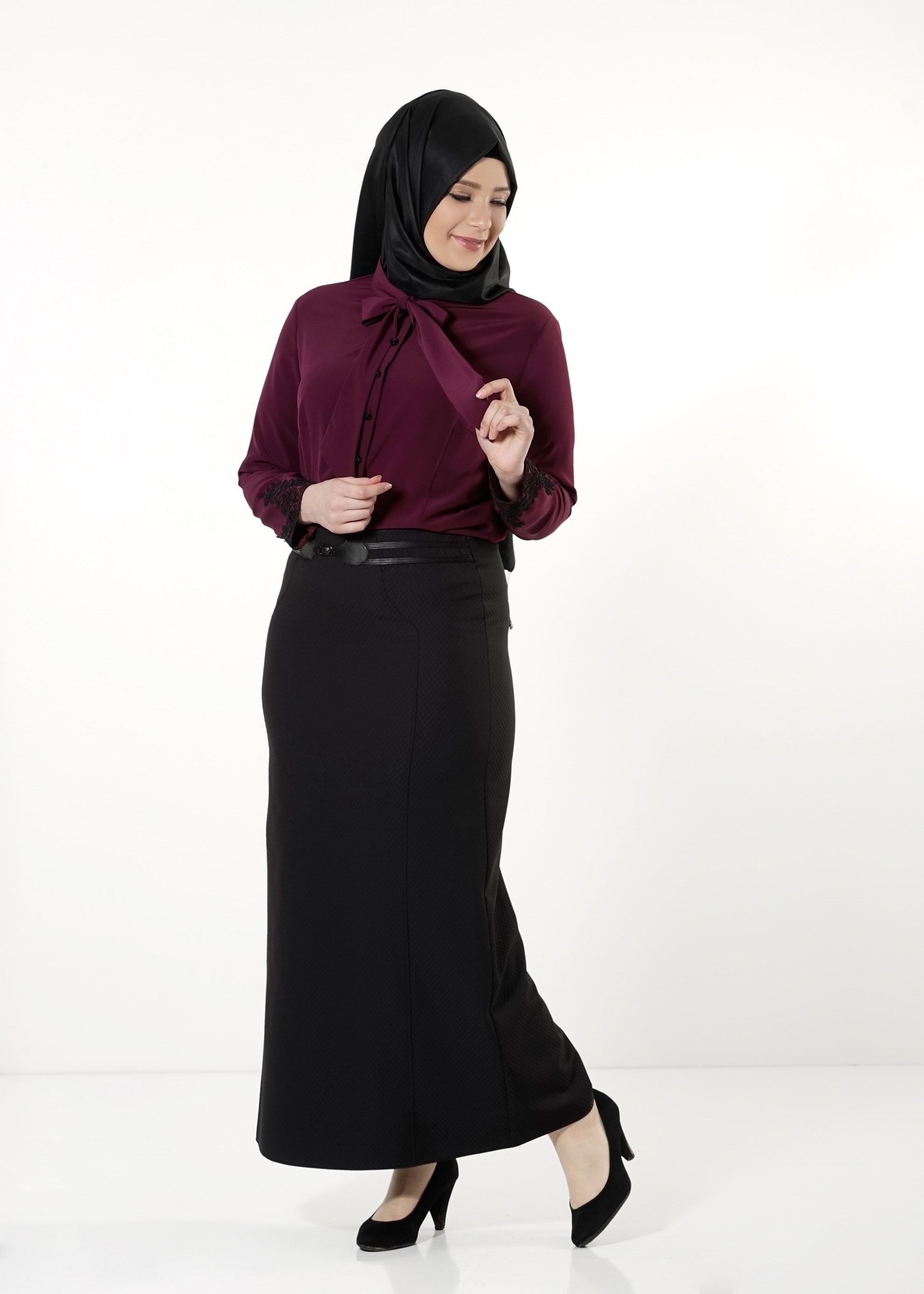 Vêtements hijab PRUNE BLOUSE À COL NOUÉ 2549 