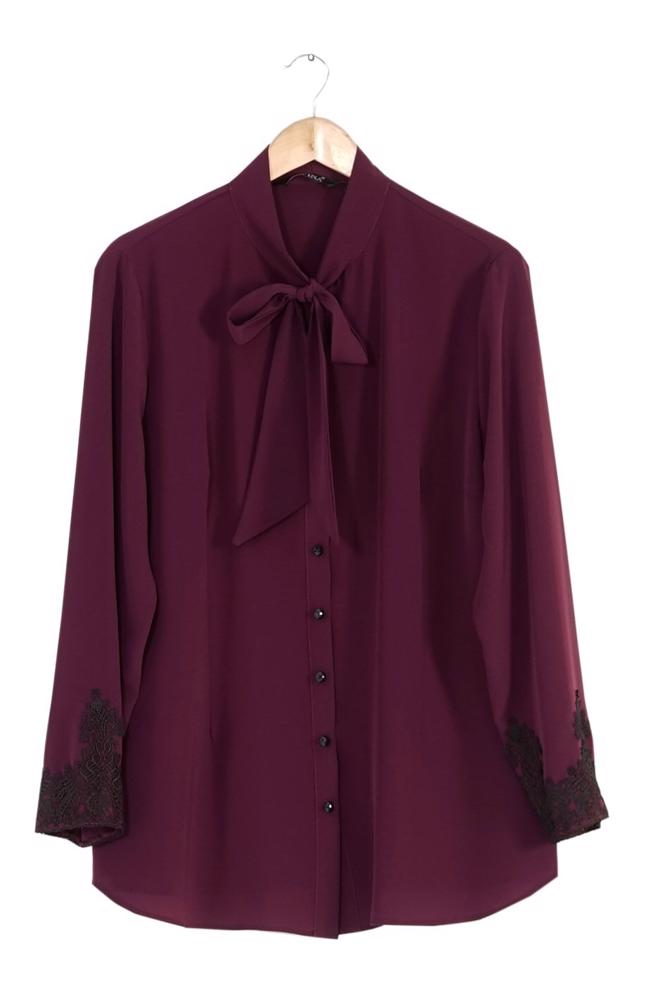 Vêtements hijab PRUNE BLOUSE À COL NOUÉ 2549  - ALVİNA