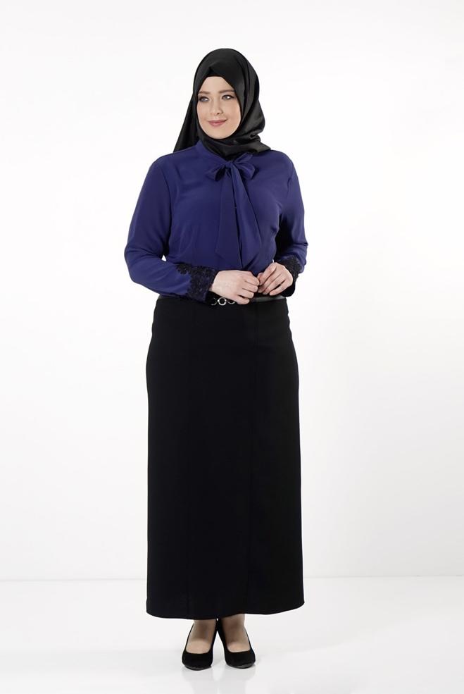 Vêtements hijab BLEU MARINE BLOUSE À COL NOUÉ 2549  - ALVİNA