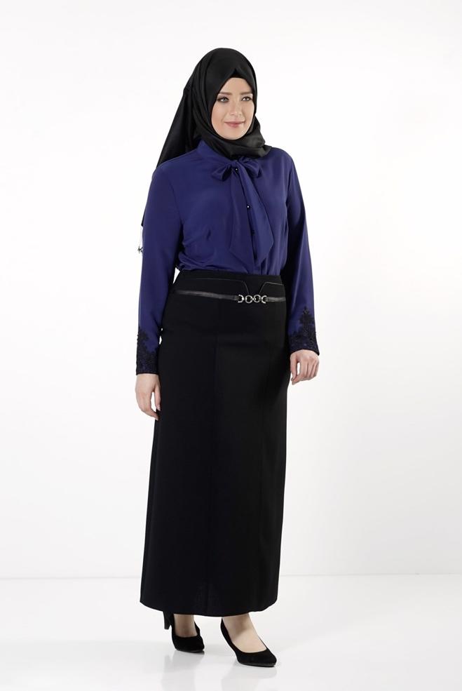Vêtements hijab BLEU MARINE BLOUSE À COL NOUÉ 2549  - ALVİNA