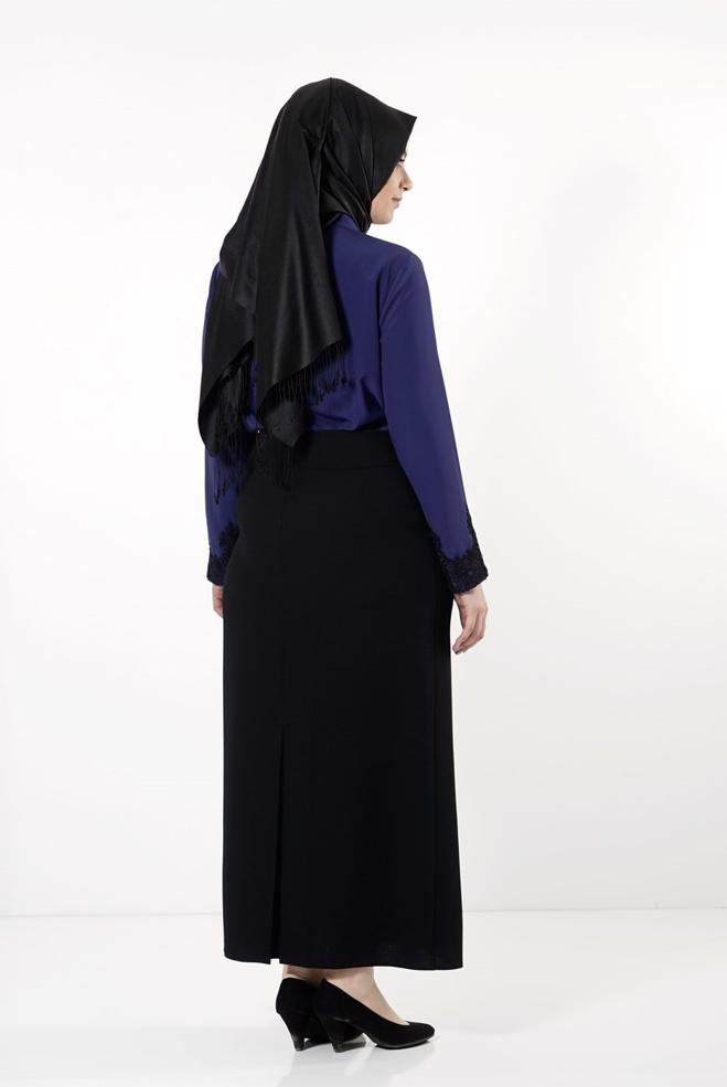 Vêtements hijab BLEU MARINE BLOUSE À COL NOUÉ 2549  - ALVİNA