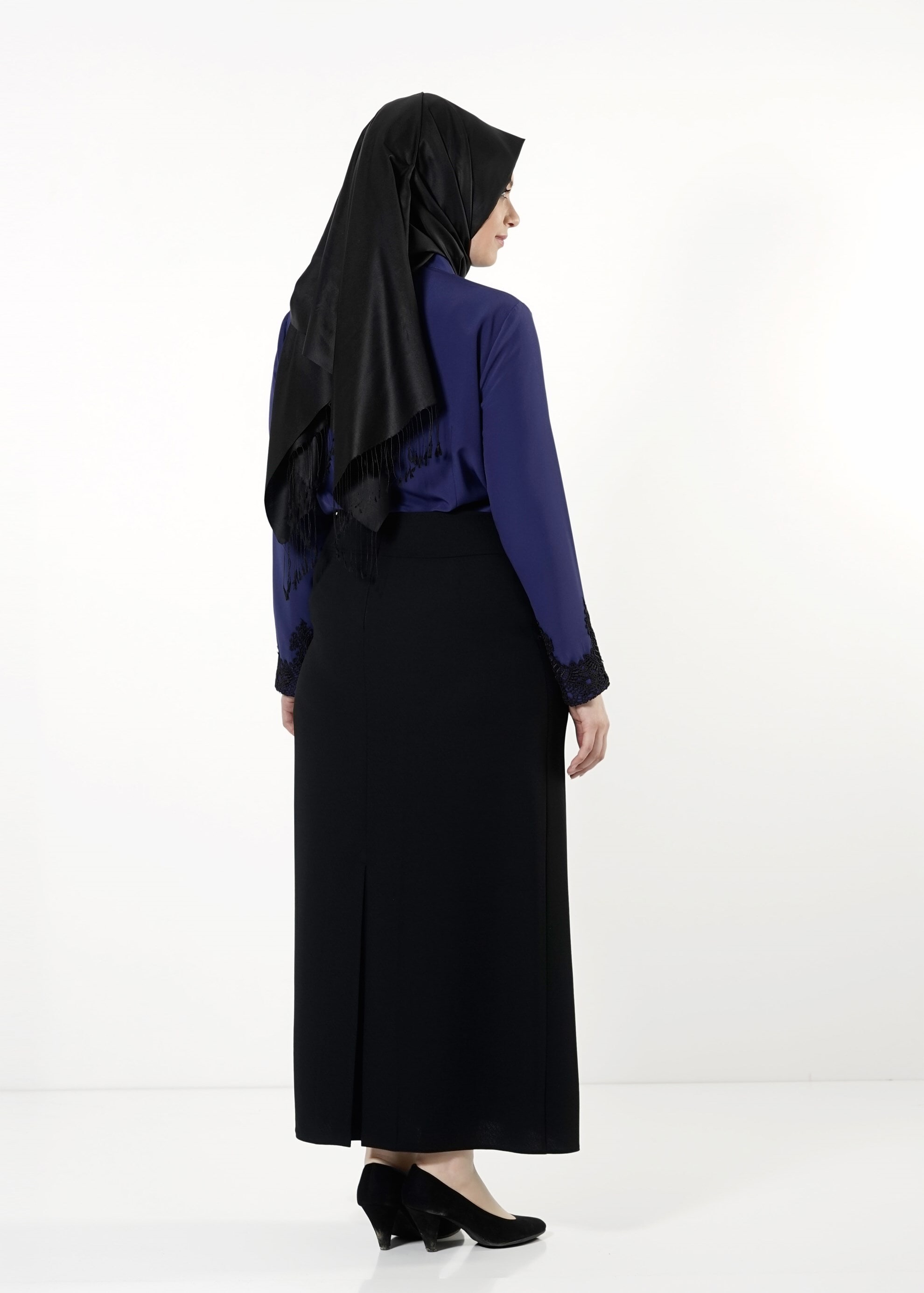 Vêtements hijab BLEU MARINE BLOUSE À COL NOUÉ 2549 